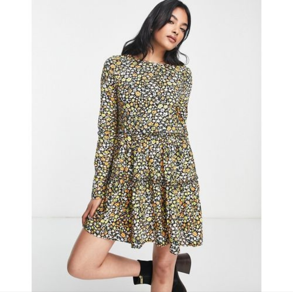 River Island Long Sleeved Tiered Smock Mini T-Shirt Dress